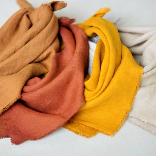 Linen Bandana Men Women Bandana Brown Linen Neckerchief Etsy