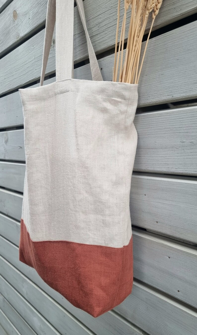Linen tote bag, double bottom tote bag, large linen bag, reuse shopping bag, grocery bag, shopper tote bag, market bag, linen beach bag image 9