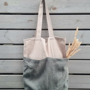 Linen tote bag, double bottom tote bag, large linen bag, reuse shopping bag, grocery bag, shopper tote bag, market bag, linen beach bag image 7