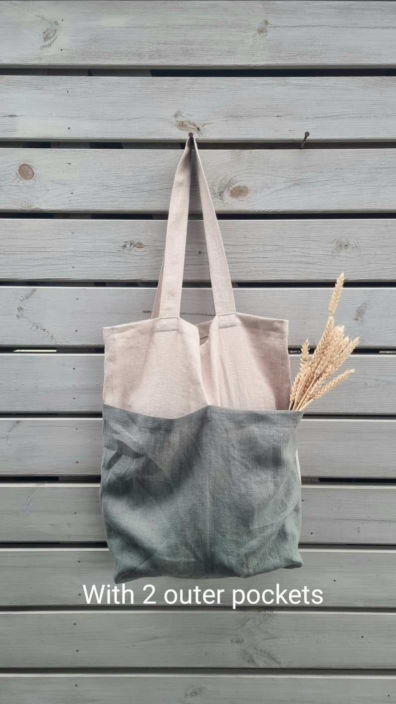 Linen tote bag, double bottom tote bag, large linen bag, reuse shopping bag, grocery bag, shopper tote bag, market bag, linen beach bag image 7