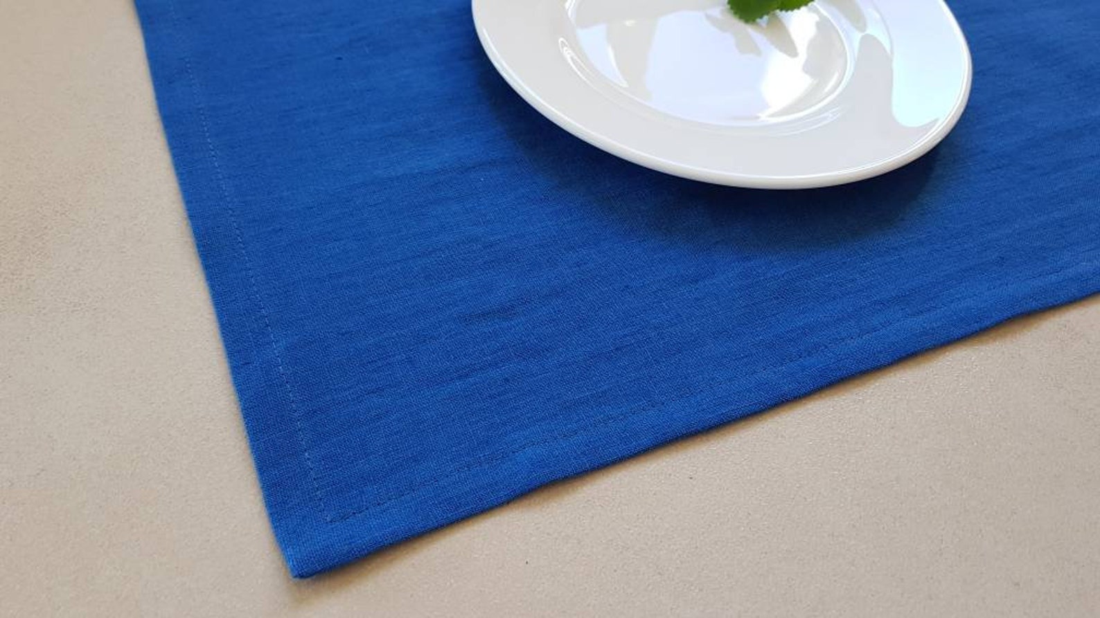 Set of royal blue linen placemats 2 natural linen placemats Etsy