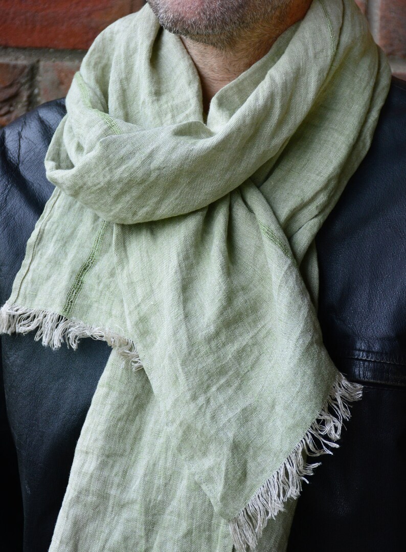 Sage Green Linen Scarf Men's Women's Unisex Scarf Etsy