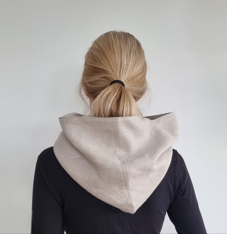 Halsduk med huva, oändlig halsduk med huva, halsduk med huva för kvinnor, unisex halsduk med huva, linnehalsduk med huva, linneaxelskydd, kappa med huva bild 4