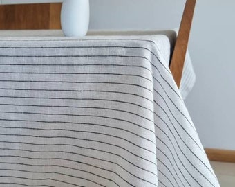 White linen tablecloth, striped linen tablecloth, natural linen tablecloth, linen tablecloth, white table cover, linen tablecloth stripes