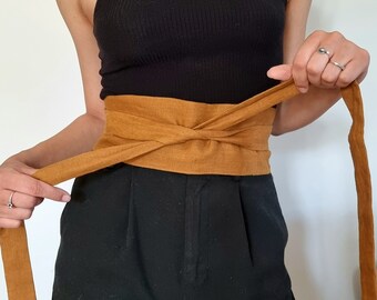 Linen Obi Belt, Long Wide Belt, Obi Belt, Linen Accessory