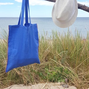 Linen tote bag, blue reversible linen tote bag, shopping bag, zero waste grocery bag, shopper tote bag, market bag, linen beach tote bag image 4
