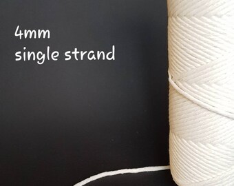 5/32" or 4 mm single strand cotton cord, single twisted natural cotton cord, off white cotton rope, cream cotton cord, natural macrame cord