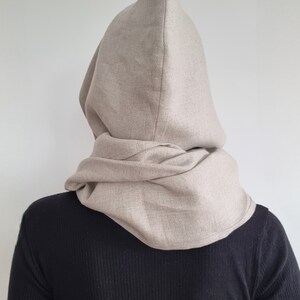 Halsduk med huva, oändlig halsduk med huva, halsduk med huva för kvinnor, unisex halsduk med huva, linnehalsduk med huva, linneaxelskydd, kappa med huva bild 5