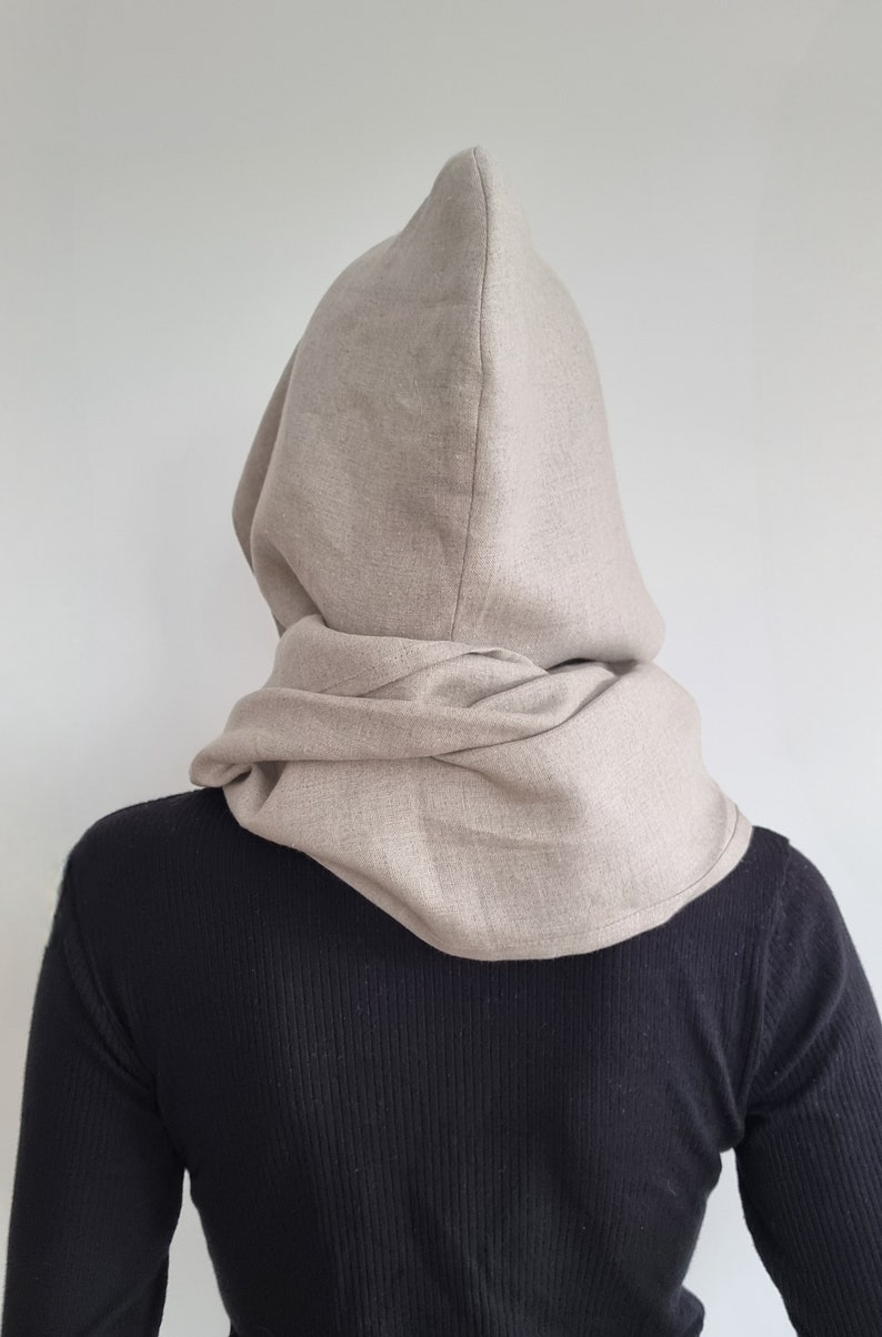 Halsduk med huva, oändlig halsduk med huva, halsduk med huva för kvinnor, unisex halsduk med huva, linnehalsduk med huva, linneaxelskydd, kappa med huva bild 5