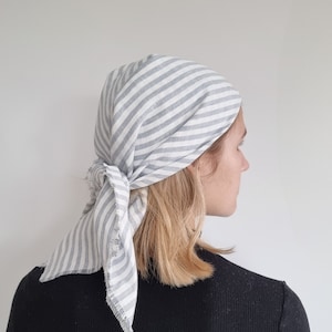 Linen bandana, square linen scarf, men women bandana, striped linen neckerchief, white blue linen kerchief, western dog bandana, mens cravat