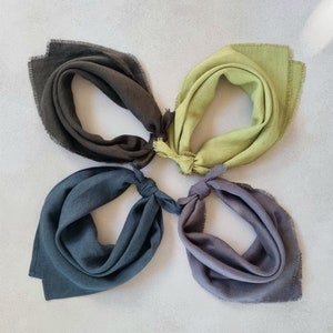 Linen bandana, square linen scarf, men women bandana, gray linen neckerchief, green linen bandana, square linen kerchief, western bandana