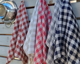 Gingham linen towel, plaid linen tea towel, linen farmhouse kitchen towel, buffalo checked linen hand towel, gingham checkered linen towel