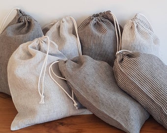 Linen bag, reusable linen produce bag, linen storage bag, linen bread bag, linen drawstring bag, organic linen bag, zero waste linen bag