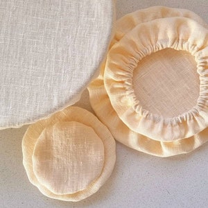 Linen bowl covers, Reusable dish covers, washable linen bowl glass jar covers, fabric dish covers, cloth food cover, milky linen bowl covers
