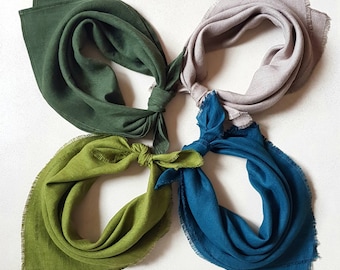 Linen bandana, green, teal linen square scarf, mens womens square linen scarf, neckerchief, kerchief, western dog bandana, cravat neckband