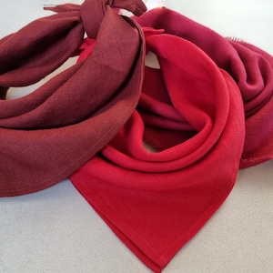 Red linen bandana, square linen scarf, bandana men, women bandana, red linen neckerchief, square linen kerchief, western bandana, wild rag image 2