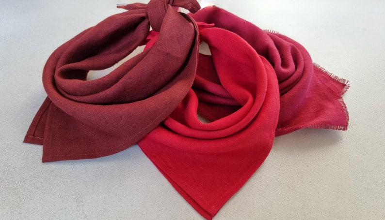 Red linen bandana, square linen scarf, bandana men, women bandana, red linen neckerchief, square linen kerchief, western bandana, wild rag image 2