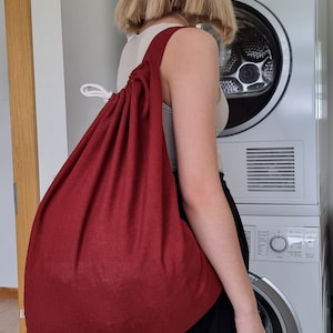 Linen laundry bag, large laundry bag, travel laundry bag, laundry bag with strap, linen storage bag, linen drawstring bag, laundry storage