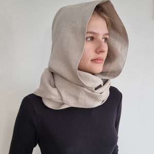 Halsduk med huva, oändlig halsduk med huva, halsduk med huva för kvinnor, unisex halsduk med huva, linnehalsduk med huva, linneaxelskydd, kappa med huva bild 7