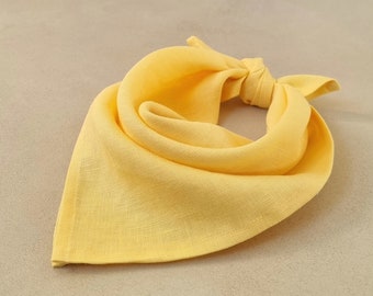 Yellow Linen kerchief, summer head scarf, triangle linen bandana, women hair scarf, linen neckerchief, linen square scarf, head kerchief