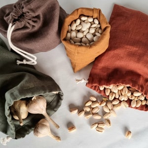 Linen storage bag, reusable linen produce bag, linen bag for food, linen grocery bag, linen bread bag, linen drawstring bag, linen bags