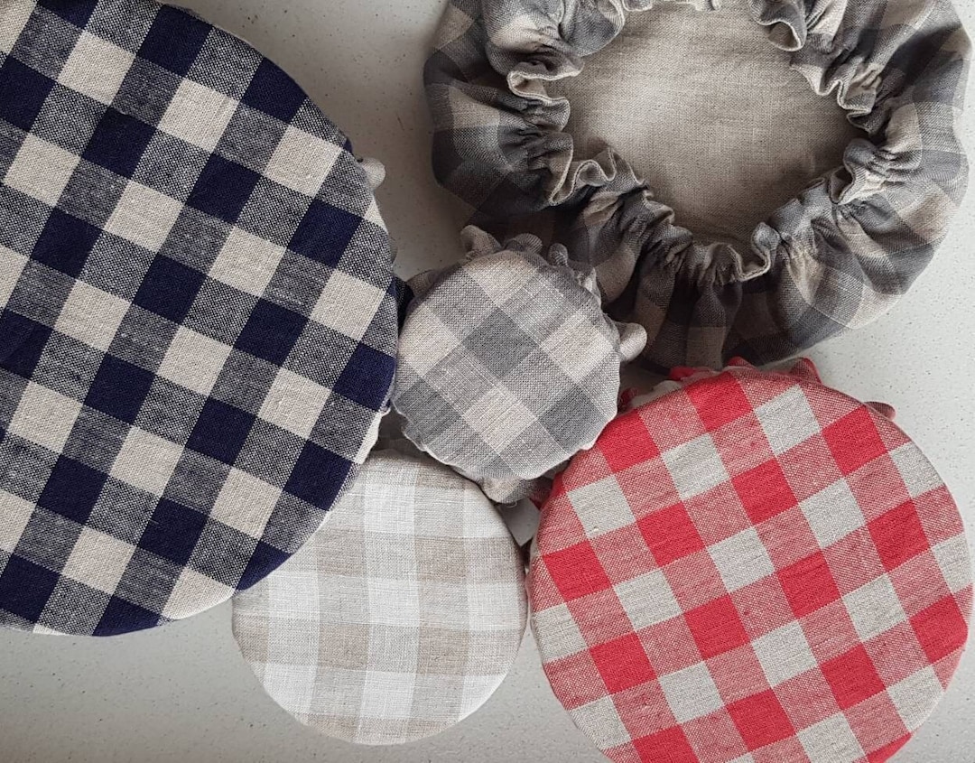 Gingham Linen Bowl Covers, Gingham Fabric Bowl Covers, Cloth Dish