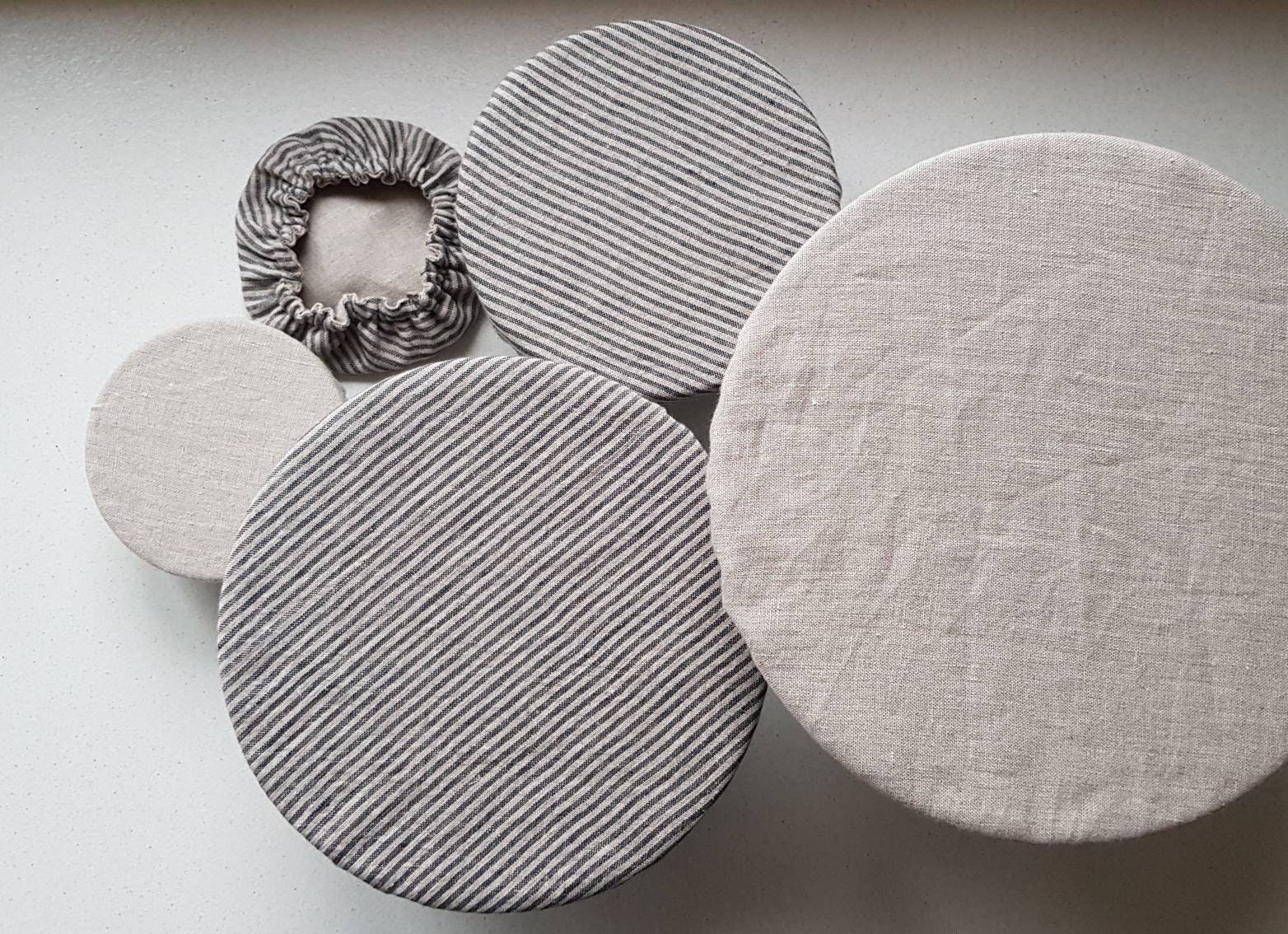 Linen Bowl Cover 3 Piece Assorted Set: Grey White Stripe