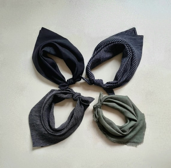 Linen bandana men, black biker bandana, black pirate bandana, cowboy gift, western wild rags