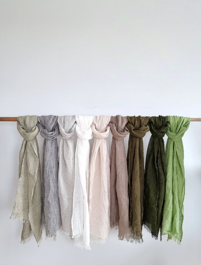 Linen scarf, women scarf, oversize linen scarf, men linen gauze scarf bohostyle, gauze wrap shawl, boho long mustard brown green linen scarf image 2