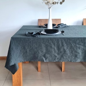 Green linen tablecloth, pure linen tablecloth, gray linen tablecloth, dark pine green tablecloth, green linen tablecloth for table setting