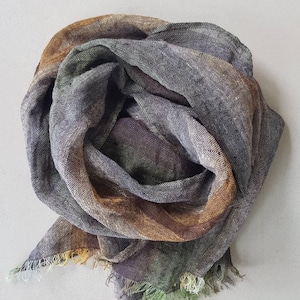 Linen scarf, oversize gauze scarf boho style, men&#39;s women&#39;s linen scarf, brown linen wrap shawl, fringe man linen square wrapping scarf