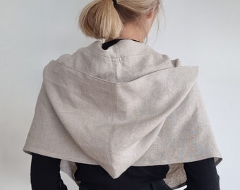 Cowl hood scarf, hooded infinity scarf, hooded scarf women, unisex scarf with hood, linen hooded cowl, linen shoulder cover, cape with hood