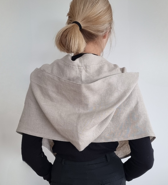 Cowl hood scarf, hooded infinity scarf, hooded scarf women, unisex scarf with hood, linen hooded cowl, linen shoulder cover, cape with hood