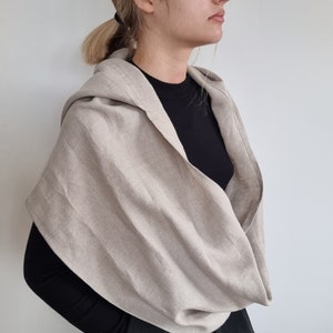 Halsduk med huva, oändlig halsduk med huva, halsduk med huva för kvinnor, unisex halsduk med huva, linnehalsduk med huva, linneaxelskydd, kappa med huva bild 3