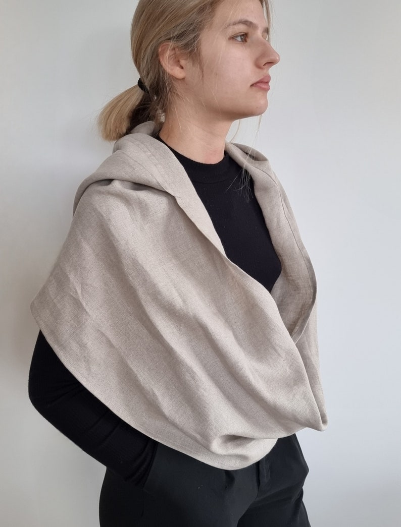 Halsduk med huva, oändlig halsduk med huva, halsduk med huva för kvinnor, unisex halsduk med huva, linnehalsduk med huva, linneaxelskydd, kappa med huva bild 3