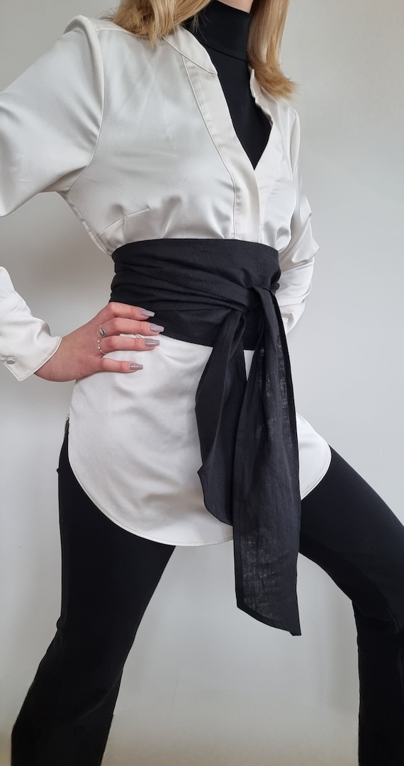 【I AM MARI】[Belt + inner set] Obek Pattern Chiffon Long OP Linen Wrap Belt, Long Wide Belt, Obi Belt, Linen Accessory