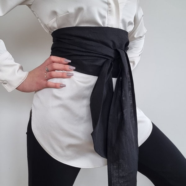 Linen wrap belt, long wide belt, obi belt, linen accessory, linen dress belt, waist belt, wrap belt, sash belt, pirate belt, kimono belt