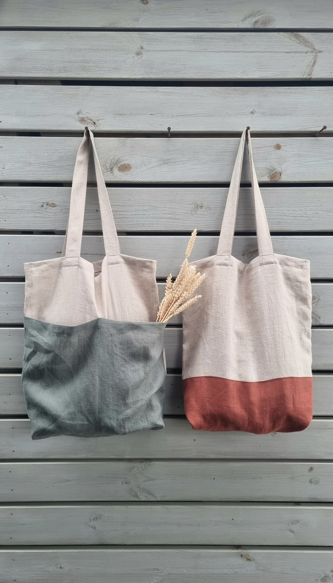 Linen Tote Bag, Double Bottom Tote Bag, Large Linen Bag, Reuse Shopping