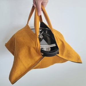 Linen pie bag, casserole tote bag, plate carrier bag, cake carrying bag, linen picnic tote bag, pie carrier bag, picnic basket, pan tote bag