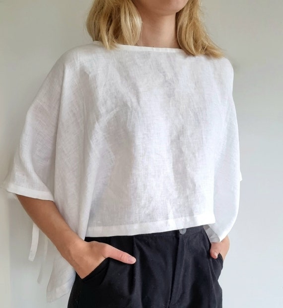 Linen Cropped Poncho, Linen Poncho, Summer Poncho Top, Linen