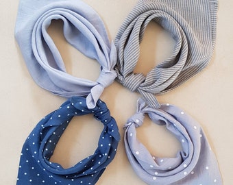 Linen bandana, blue bandana, women bandana, bandana men, linen neckerchief, blue linen square scarf, linen kerchief, polka dot dog bandana