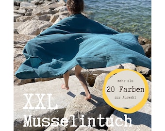 Bio Musselintuch XXL, Strandtuch, Schultertuch, Badetuch, Schal, Halstuch, leicht, 100 % plastikfrei, made in Germany