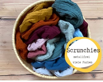 Scrunchie, organic muslin, organic hair tie made of 100% cotton, metal-free, vegan, sustainable, many colors, made in Germany