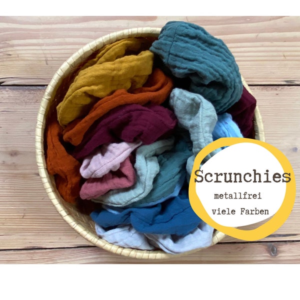 Scrunchie, Bio Musselin, Bio Haargummi aus 100% Baumwolle, metallfrei, vegan, nachhaltig viele Farben, made in Germany