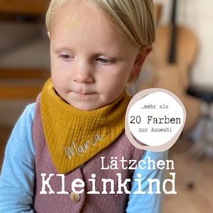 Bio Lätzchen Kinder personalisiert, Dreieckstuch mit Name, Spucktuch, Molton, Mullwindel, Halstuch aus Bio Musselin für Kleinkinder Bild 1