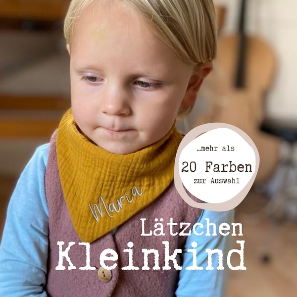 Bio Lätzchen Kinder personalisiert, Dreieckstuch mit Name, Spucktuch, Molton, Mullwindel, Halstuch aus Bio Musselin für Kleinkinder