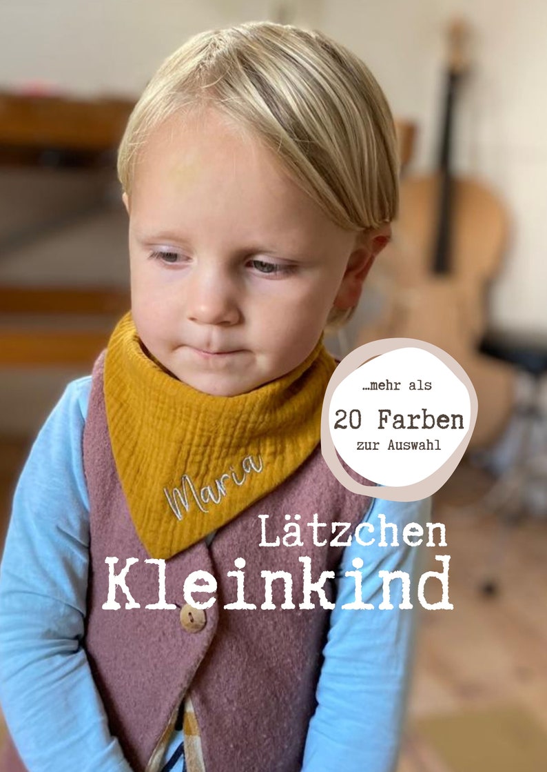 Bio Lätzchen Kinder personalisiert, Dreieckstuch mit Name, Spucktuch, Molton, Mullwindel, Halstuch aus Bio Musselin für Kleinkinder Bild 1