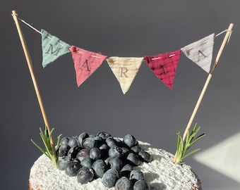 Cake Topper, Tortengirlande, Mini Wimpelkette, Namensgirlande Geburtstag, Taufe, personalisierte Mini Girlande, Kuchendeko, Geschenk, Geburt