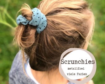 Scrunchie Bio Musselin Punkte, metallfrei, Bio Haargummi aus 100% Baumwolle, nachhaltig viele Farben, made in Germany