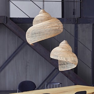 Boho rattan lampshade lamp shell shape Mediterranean hanging lamp dining table lamp country house bedroom decoration ceiling light lighting lamp